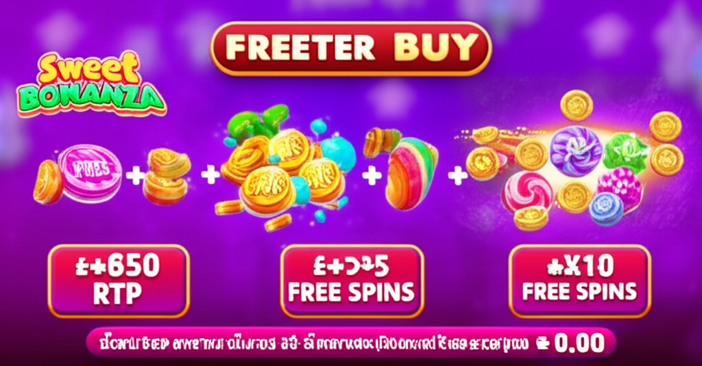 อินโฟกราฟิกอธิบายฟีเจอร์ Bonus Buy ในเกมสล็อต Sweet Bonanza พร้อมขั้นตอนและการเปรียบเทียบค่าใช้จ่าย
