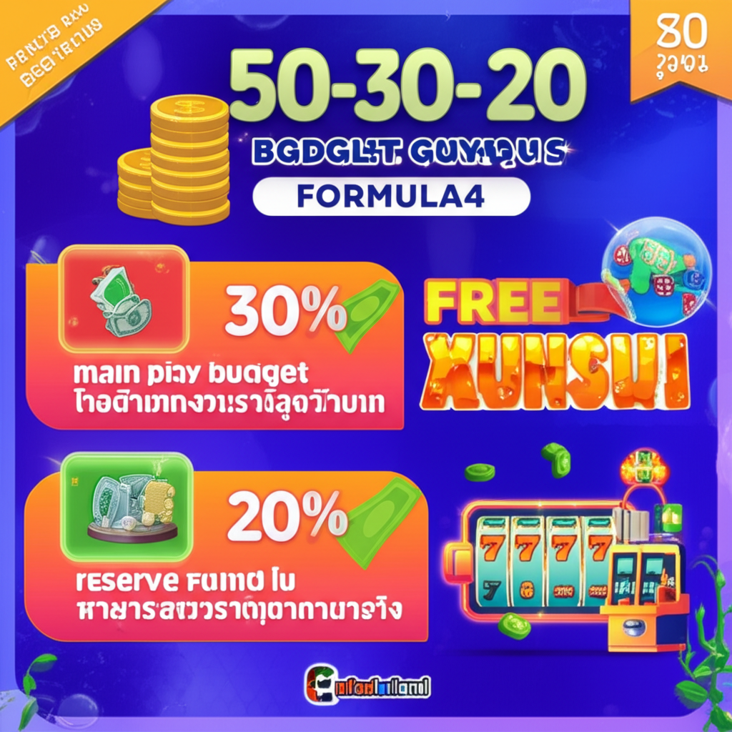 อินโฟกราฟิกสูตรแบ่งงบประมาณ 50-30-20 สำหรับการเล่นสล็อตออนไลน์อย่างมืออาชีพ