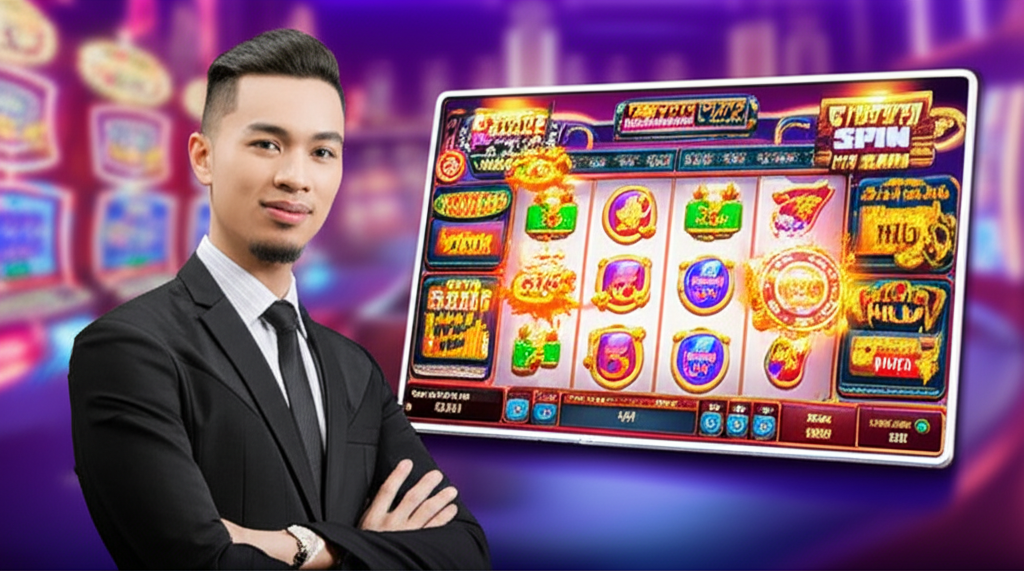 ภาพประกอบมืออาชีพของผู้เล่นสล็อตชาวไทยกำลังวางแผนกลยุทธ์การเล่นสล็อตฟรีสปินและฟีเจอร์โบนัส พร้อมกราฟการจัดการเงินทุนและสัญลักษณ์ฟรีสปินในเกมสล็อต แสดงถึงความเชี่ยวชาญและความน่าเชื่อถือของ ufaslotland