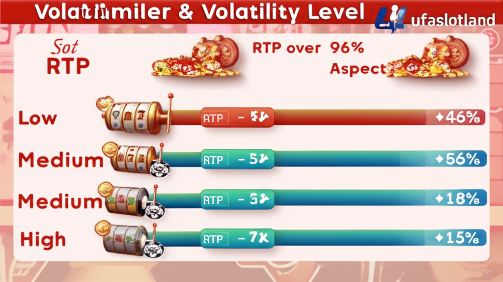 อินโฟกราฟิกเปรียบเทียบค่า RTP และความผันผวนของเกมสล็อต พร้อมแนะนำเกมที่เหมาะสมกับงบประมาณและฟีเจอร์ Bonus Buy