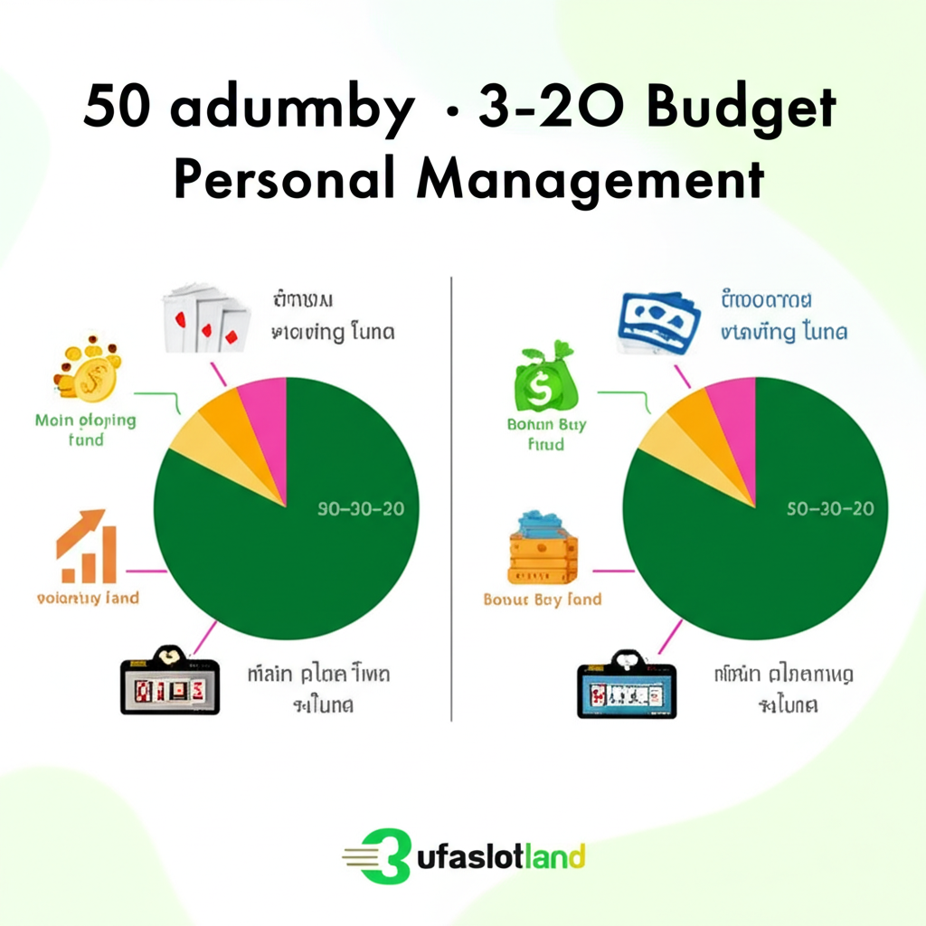 ตารางเปรียบเทียบการบริหารเงินทุนแบบ 50-30-20 ระหว่างการเงินส่วนบุคคลและการเล่นสล็อต พร้อมโลโก้ ufaslotland